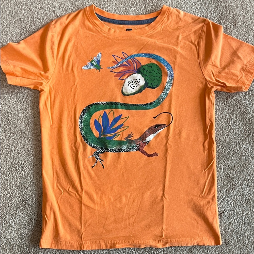 Tea Collection Orange T-Shirt with Lizard Graphic